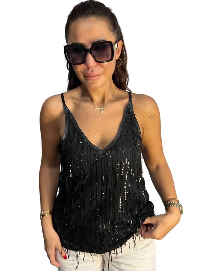 VENTIUP Sequin Details Blouse Black - Image 3