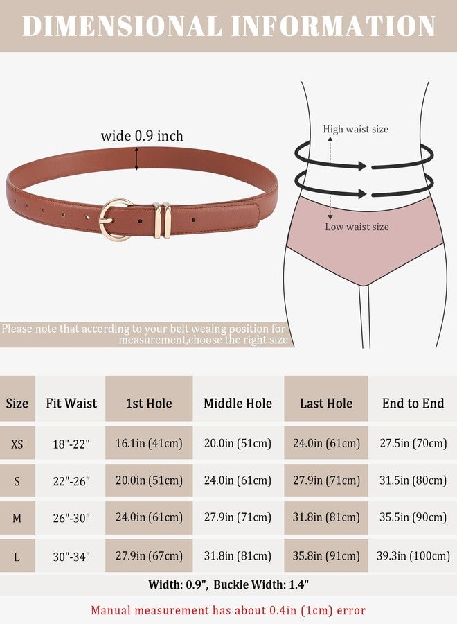 AWAYTR 2 Pcs Kids Girls Leather Belt, Fashion Gold Buckle Belts for Teen Girls Jeans Dress, Black+brown, Fit Waist: 18"-22" - Image 3