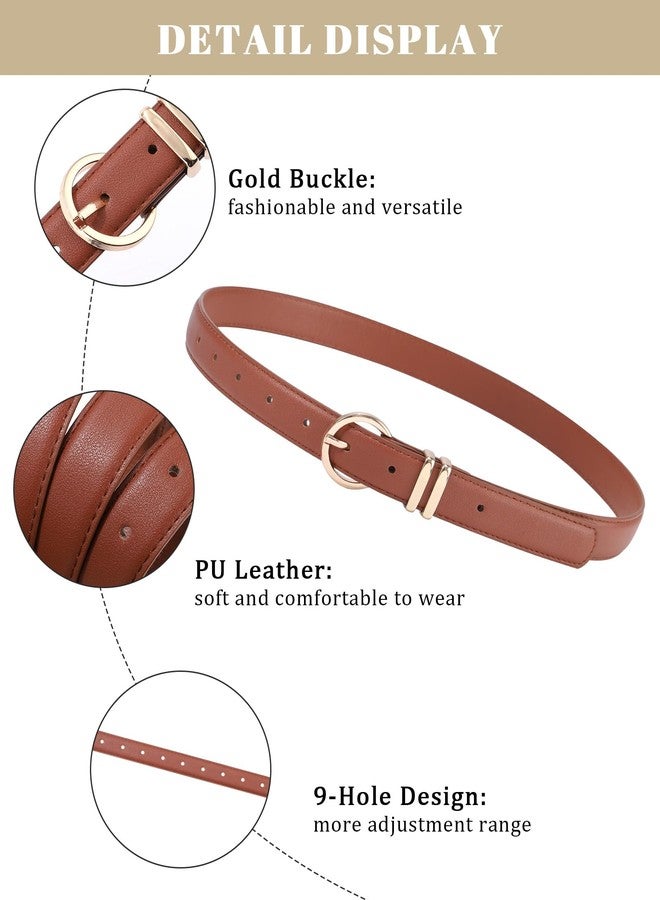 AWAYTR 2 Pcs Kids Girls Leather Belt, Fashion Gold Buckle Belts for Teen Girls Jeans Dress, Black+brown, Fit Waist: 18"-22" - Image 2