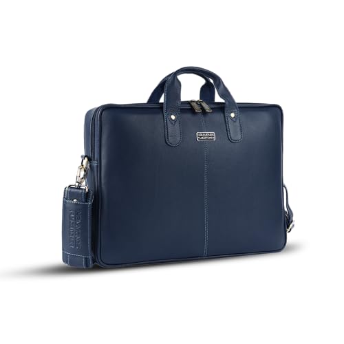 HAMMONDS FLYCATCHER Genuine Leather Laptop Bag for Men with Padded 15.6 Inch Laptop Sleeve, Leather Messenger Bag for Men - Briefcases with Multi Pockets for Office and Travel Use - Blue - Image 1