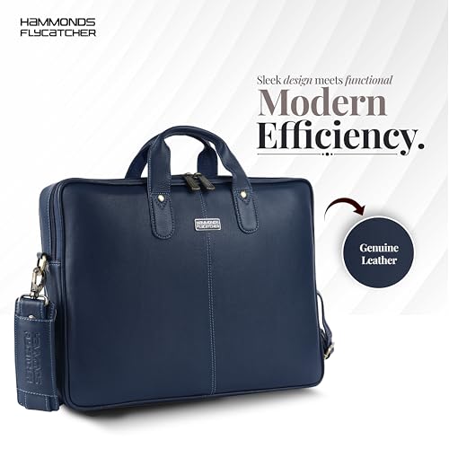 HAMMONDS FLYCATCHER Genuine Leather Laptop Bag for Men with Padded 15.6 Inch Laptop Sleeve, Leather Messenger Bag for Men - Briefcases with Multi Pockets for Office and Travel Use - Blue - Image 3