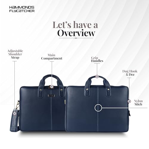 HAMMONDS FLYCATCHER Genuine Leather Laptop Bag for Men with Padded 15.6 Inch Laptop Sleeve, Leather Messenger Bag for Men - Briefcases with Multi Pockets for Office and Travel Use - Blue - Image 4