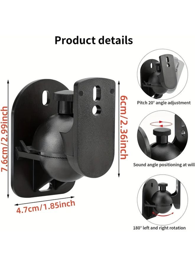 2Pcs Black Heavy Duty Adjustable Speaker Wall Mount Brackets 360 Swivel Tilt - Image 5