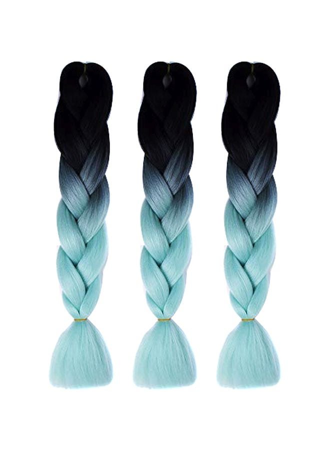 NIBEMINENT 3-Piece Two-Tone Braided Hair Extension Set Black/Light Blue 24inch