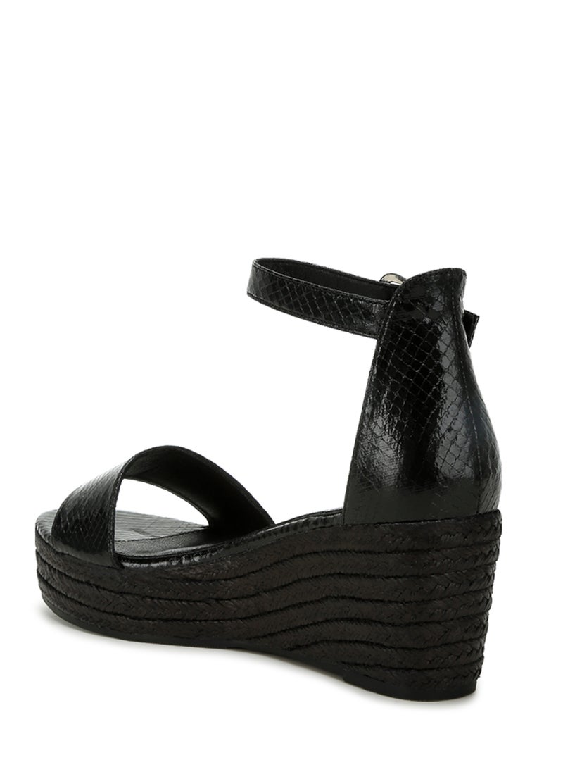 London Rag Faux Leather Snake Wedge Espadrilles in Black  - Image 3