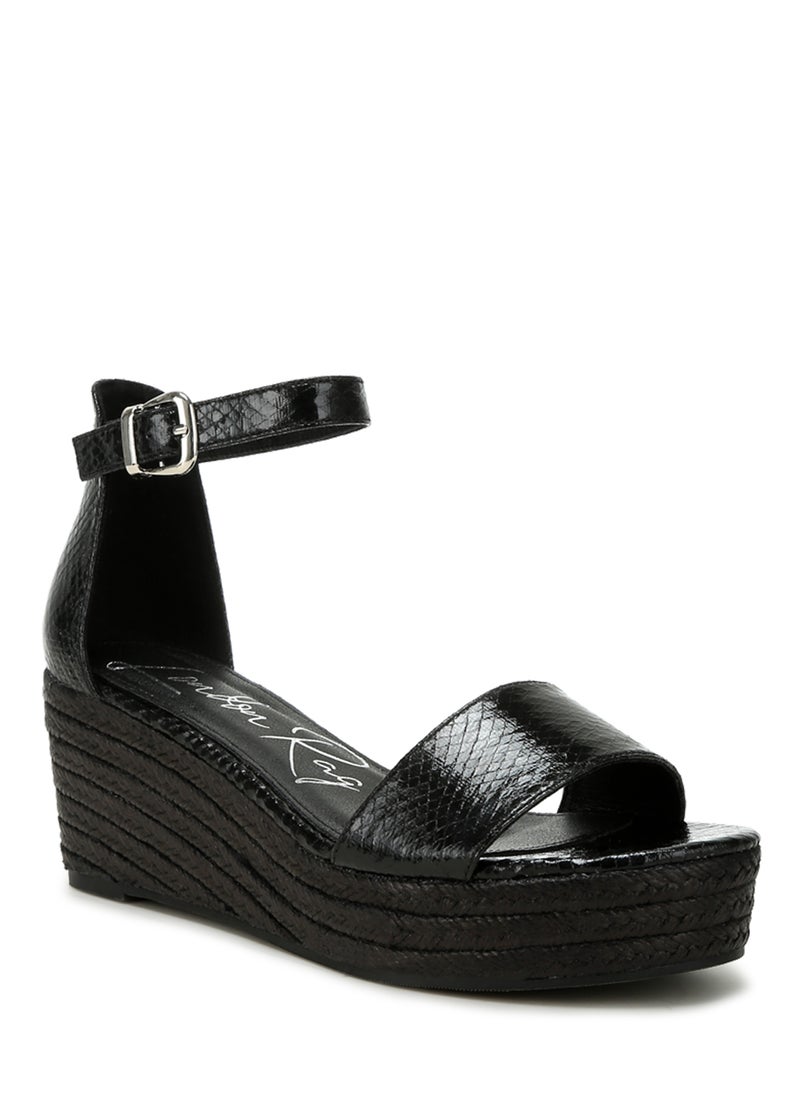 London Rag Faux Leather Snake Wedge Espadrilles in Black  - Image 2