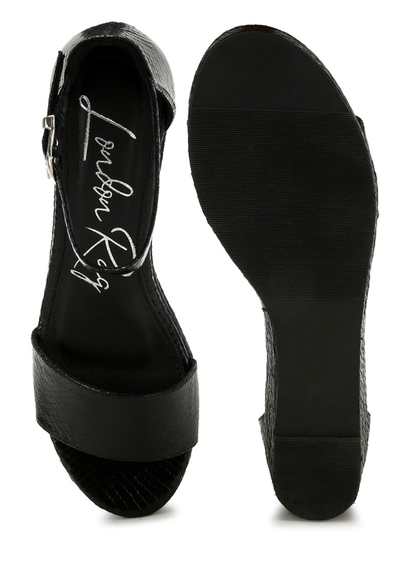 London Rag Faux Leather Snake Wedge Espadrilles in Black  - Image 4