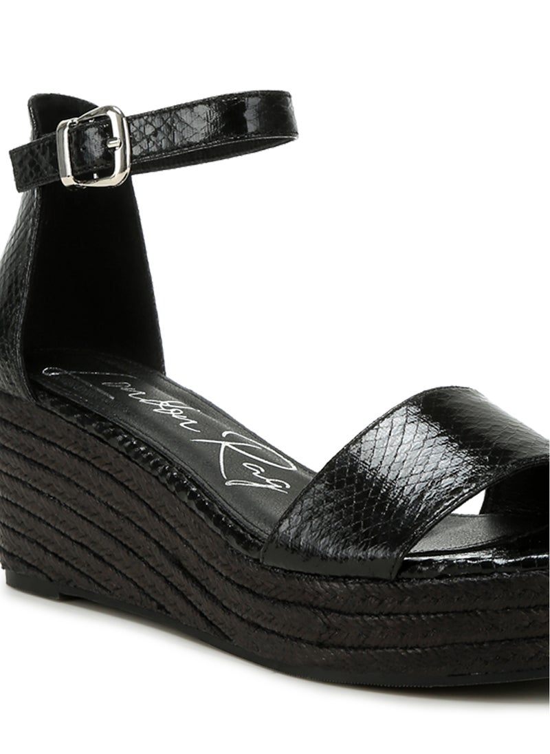 London Rag Faux Leather Snake Wedge Espadrilles in Black  - Image 5