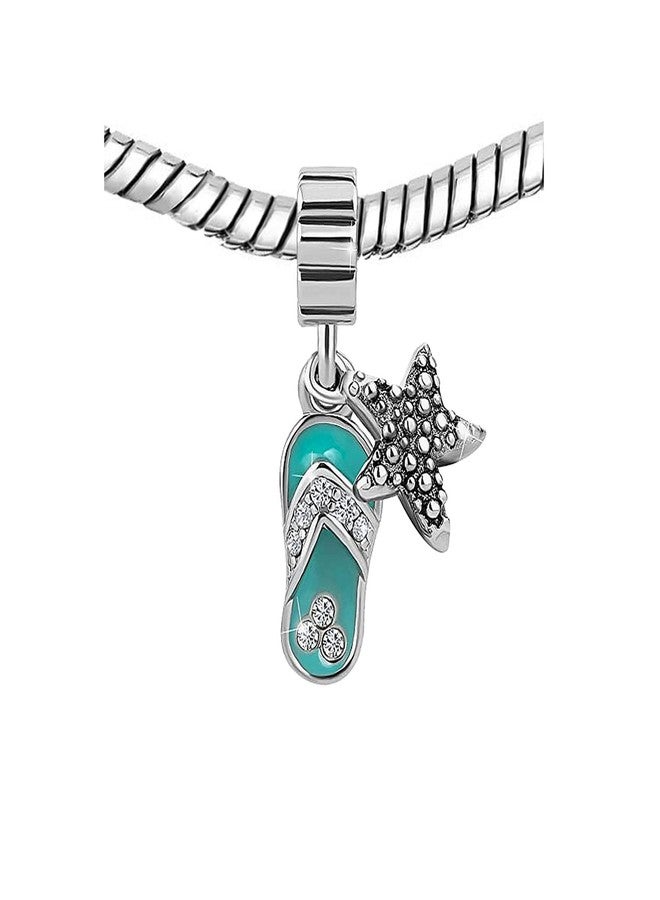 KunBead Starfish Blue Flip Flop Slippers Sea Beach Holiday Dangle Charms Compatible with Pandora Bracelet Necklace Birthday Jewelry Gifts for Women - Image 3