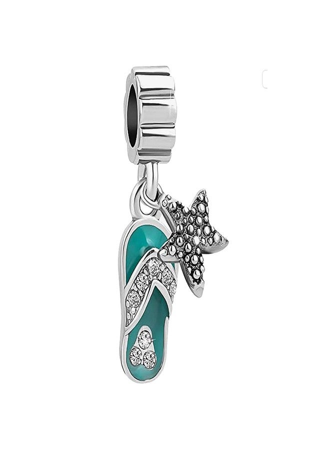 KunBead Starfish Blue Flip Flop Slippers Sea Beach Holiday Dangle Charms Compatible with Pandora Bracelet Necklace Birthday Jewelry Gifts for Women - Image 1