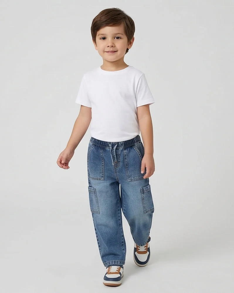 Redtag Boys Blue Cargo Pocket Jeans