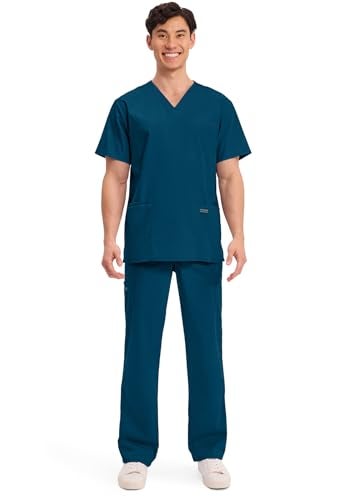Cherokee Men's V-Neck Top Traditional fit with 4 Pockets, Ultra Soft, Durable, Fade Resistant, 2-Way Stretch Fabric Plus Size - WW695, 3XL, Caribbean Blue - Image 5