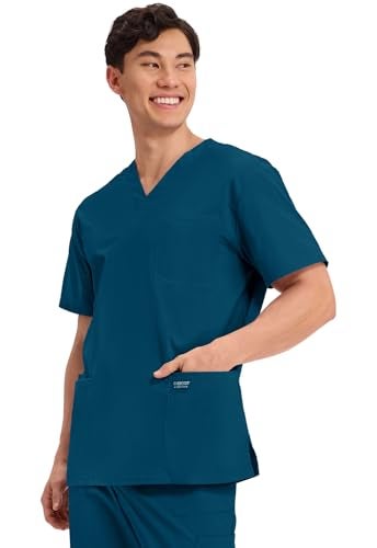 Cherokee Men's V-Neck Top Traditional fit with 4 Pockets, Ultra Soft, Durable, Fade Resistant, 2-Way Stretch Fabric Plus Size - WW695, 3XL, Caribbean Blue - Image 2