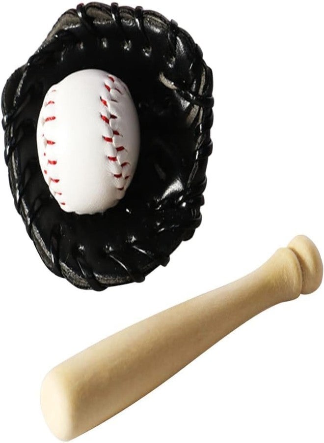 SelHeng 1 Set Miniature Baseball Set, 1/12 Scale, Bat Glove and Ball Baseball Cake Decorations, Baseball Bat and Ball Set Miniature Sports Doll House Accessories for Dollhouse Desktop Decor Photography Props - Image 1