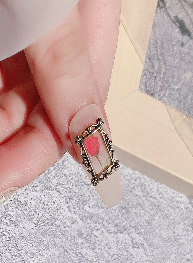 SILPECWEE 60pcs Retro Nail Charms Metal Punk Nail Jewels Engraved Nail Frame Charms for Nails 3D Nail Art Charms Flat-Back Nail Studs Nail Art Decoration for DIY Craft - Image 3