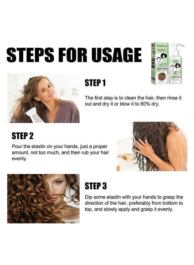 West&Month Curly Hair Elastin, Curl Defining Cream 50ml for Wavy Hair, Curl Shape Defining ​Gel for Curly Hair, Natural Hair Hydrating Cream Conditioner Protecting for All Hair Types for Salon Home - Image 3