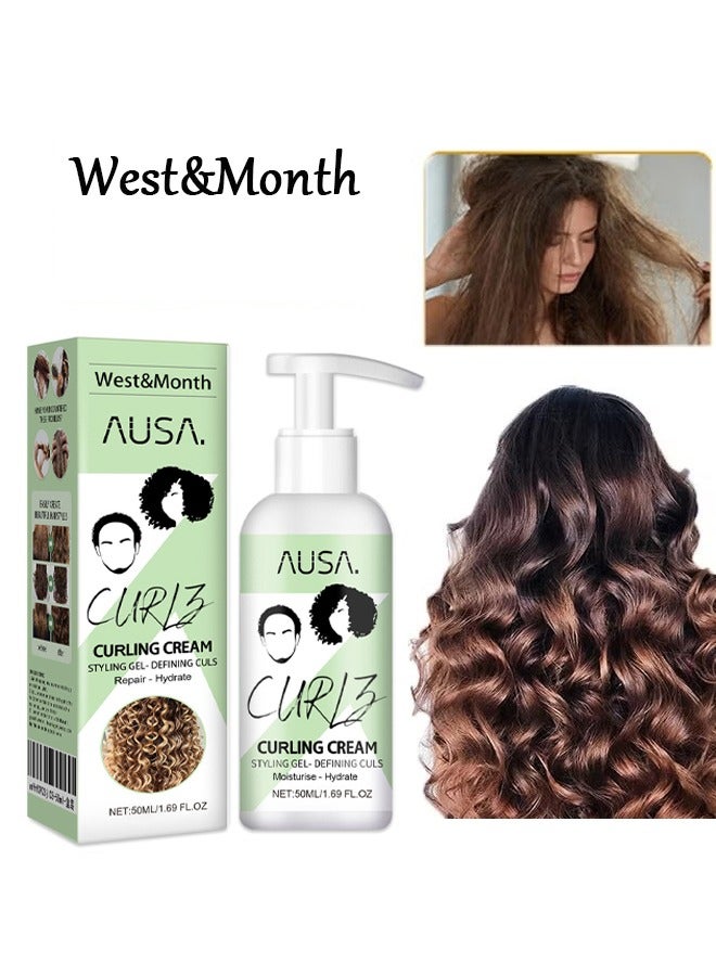 West&Month Curly Hair Elastin, Curl Defining Cream 50ml for Wavy Hair, Curl Shape Defining ​Gel for Curly Hair, Natural Hair Hydrating Cream Conditioner Protecting for All Hair Types for Salon Home - Image 1