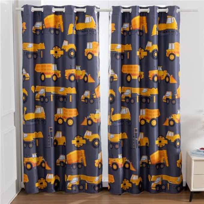 NTBED Construction Cars Blackout Curtains Drapes for Kids Boys Bedroom Play Room 2 Panels Darkening Grommets Window Treatment, 42Wx63L, Grey - Image 1