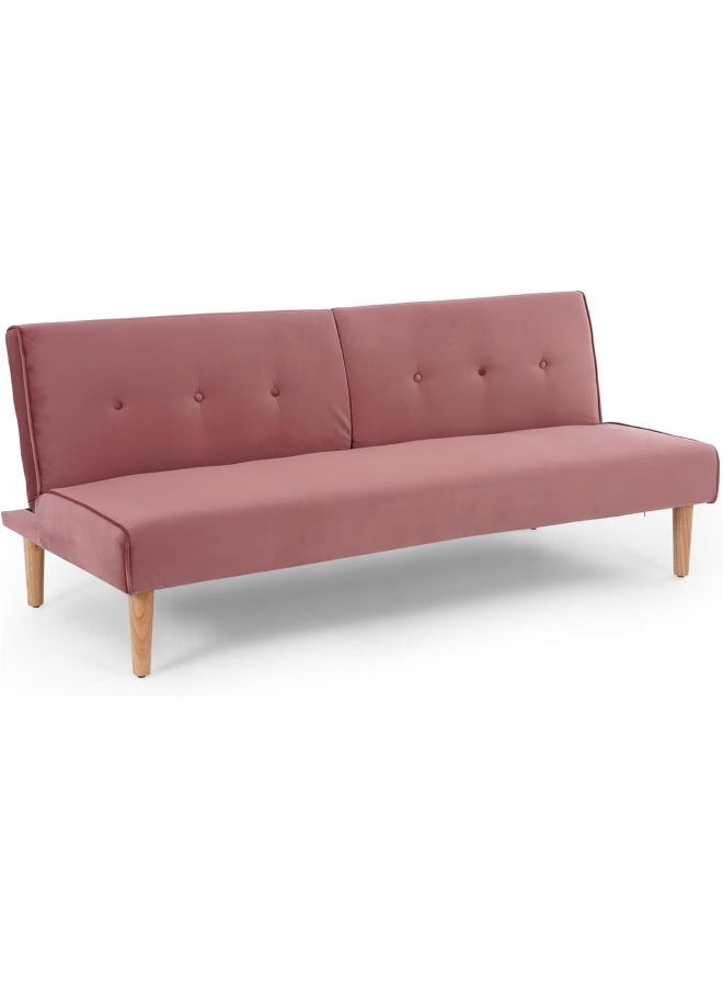 Sofa Bed, Pink Velvet, Space-Saving, 3-Seater, 95 x 95 x 76 cm, Modern Design for Living Room, Comfortable & Durable