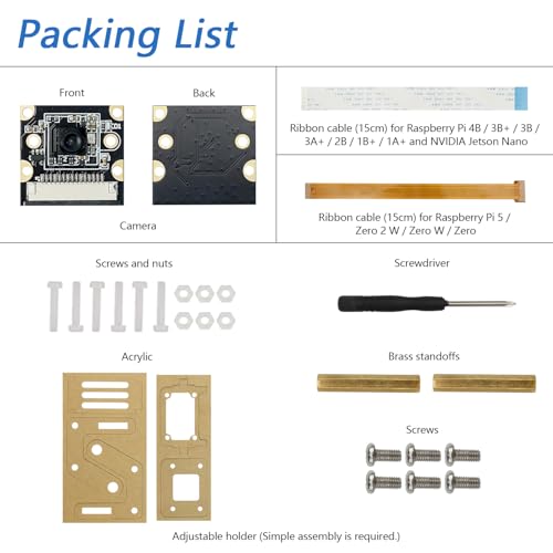 Freenove 8MP Camera for Raspberry Pi 5 4 B 3 B+ A+ Zero 2 W Jetson Nano with Adjustable Holder and Ribbon Cable, 120° Viewing Angle, 1080P 720P Output - Image 2