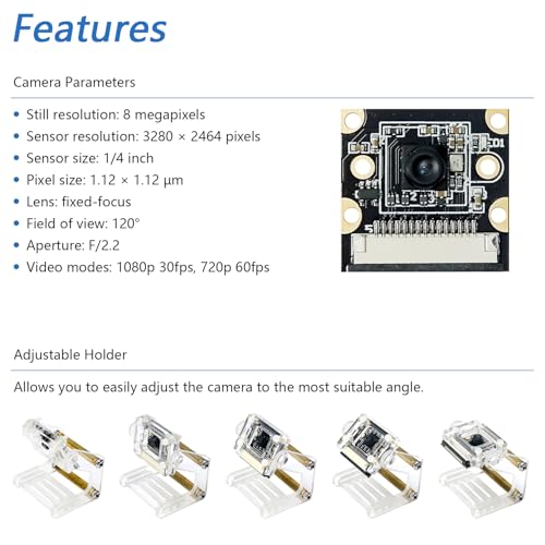 Freenove 8MP Camera for Raspberry Pi 5 4 B 3 B+ A+ Zero 2 W Jetson Nano with Adjustable Holder and Ribbon Cable, 120° Viewing Angle, 1080P 720P Output - Image 4