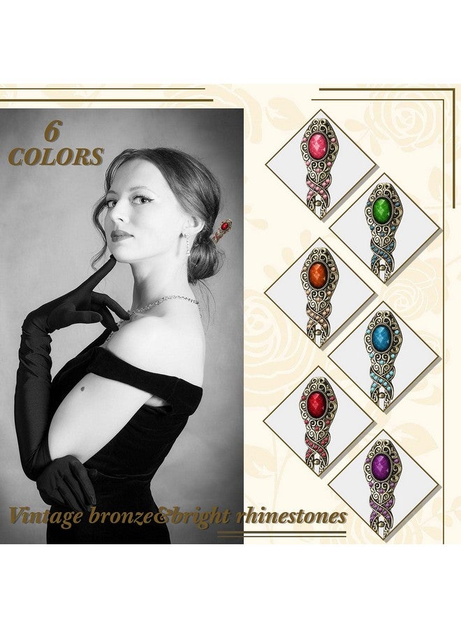 Yilloog 6 Pieces Vintage Rhinestone Hair Sticks Hair Chinese Chopsticks Retro Chignon Pins Stylish Bun Hair Sticks Traditional Hair Accessories For Women Hair Styling Decorations, 6 Colors - Image 1