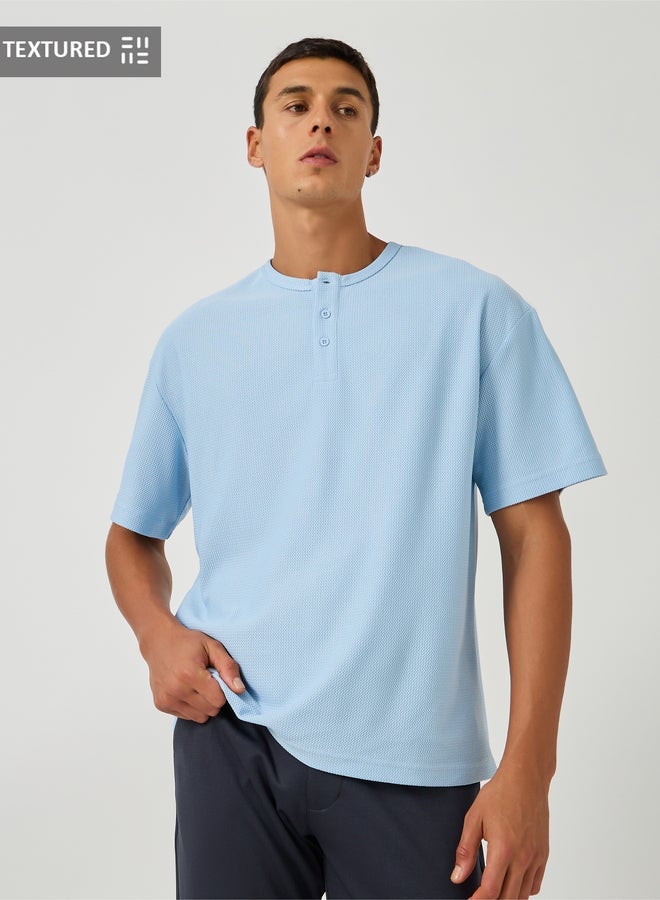 Styli Men Textured Henley Neck Oversized T-Shirt - Image 1