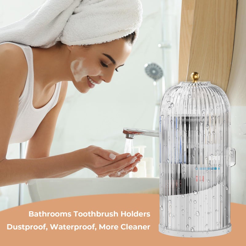 Omrisy Toothbrush Holders with Sliding Lid for Bathroom Counter Organizer, Tooth Brush Toothpaste Holder for Bathroom Vanity Makeup Brushes Holder-White - Image 2