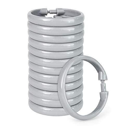 Qulable Shower Curtain Rings12 Pack Plastic Shower Curtain Hooks OShaped Rings Hook Glide Easily on Bathroom Shower RodGrey