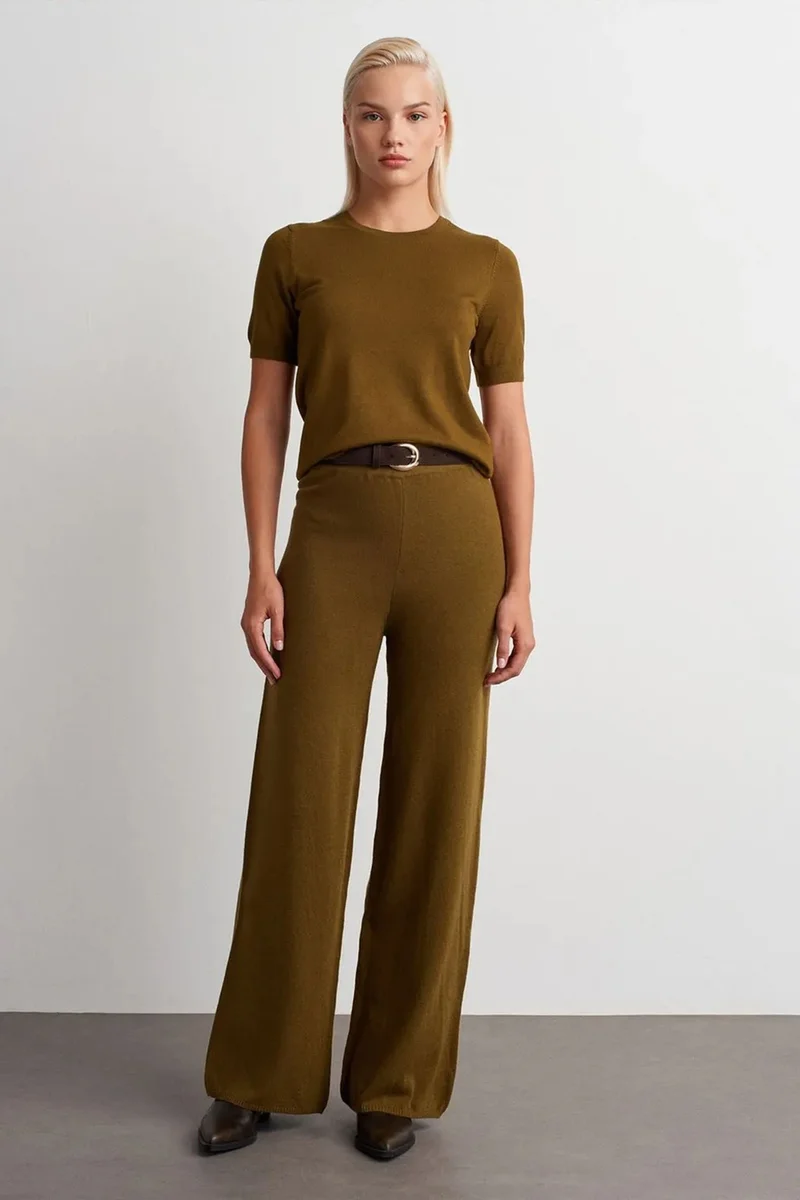 Dilvin Olive Green DILVIN Women’s Wide-leg Lurex Knit Trousers for Women | Best Price UAE
