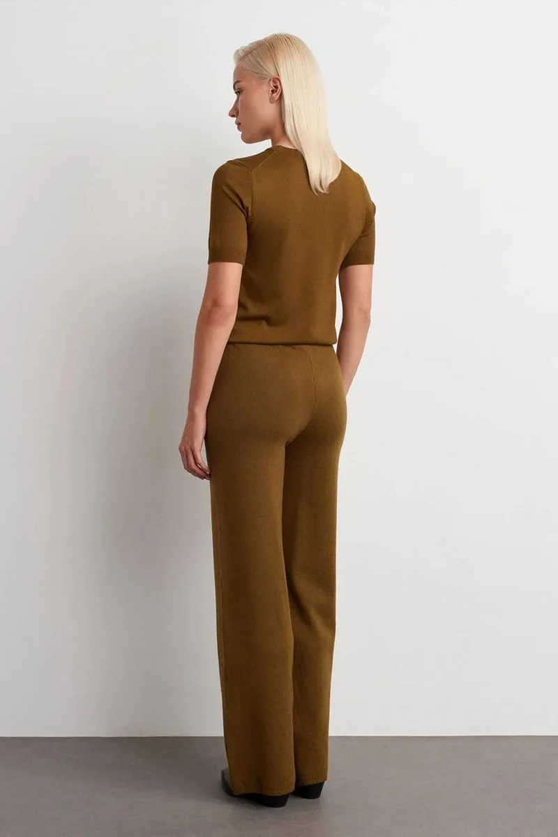 Dilvin Olive Green DILVIN Women’s Wide-leg Lurex Knit Trousers for Women | Best Price UAE