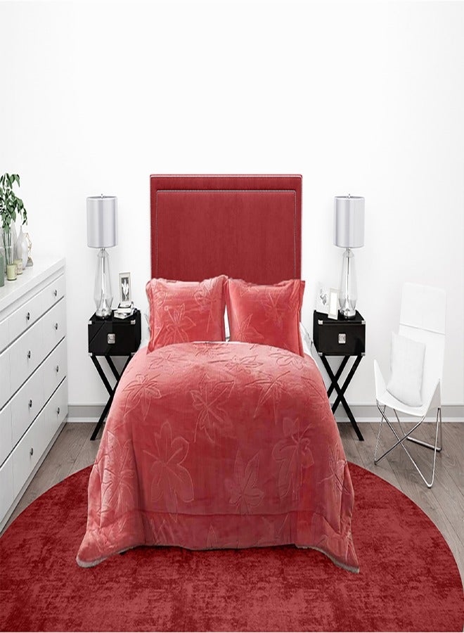 PACHA HOME Alia Blanket- Color:Salmon 2 layers sherpa face and soft plush face-220*240 + 2 pillowcases 50*70.