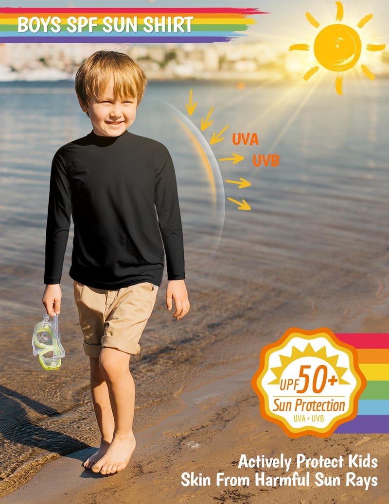 Smarash Boys Swim Shirt Long Sleeve Rash Guard Kids Sun Beach Water Shirts Swimwear Rashguard for YouthSun Water Fishing Swimming SPF Shirt Black Size 10-12 - Image 3
