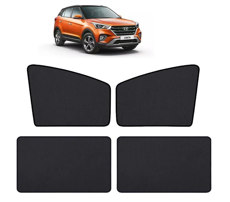 Auto Hub Nylon Car Window Sunshade/Curtains Compatible with Hyundai Creta (Model : 2020-2023) - Pack of 4, Creta Sun Shade, Black - Image 1