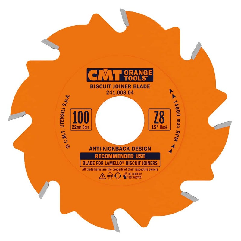 CMT ORANGE TOOLS CMT 241.008.04 Biscuit Joiner Blade, 4-Inch Diameter x 8 Teeth, PTFE-Coated. - Image 5
