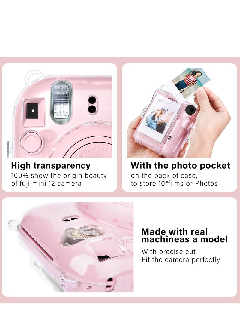 Case for Fujifilm Instax Mini 12 Instant Camera with Back Photos Pocket Shoulder Strap and Beautiful Sticker (Pink Sticker)  - Image 5