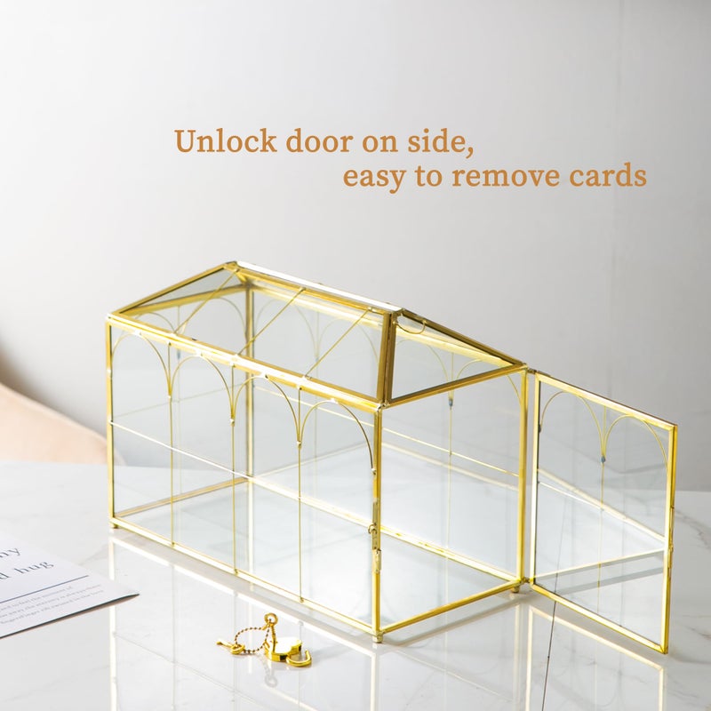 Sanllusit Glass Wedding Card Box with Slot, 12.5'' Large Clear Card Box Gold Brass Gift Card Storage Box with Lock Perfect for Wedding Receptions, Baby Shower, Birthday Party, Bridal Shower - Image 4