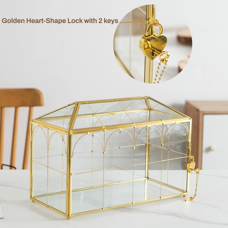Sanllusit Glass Wedding Card Box with Slot, 12.5'' Large Clear Card Box Gold Brass Gift Card Storage Box with Lock Perfect for Wedding Receptions, Baby Shower, Birthday Party, Bridal Shower - Image 5