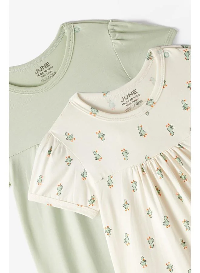 JUNE June Baby Girl 2-Pack Short Jumpsuit Ecru - Green