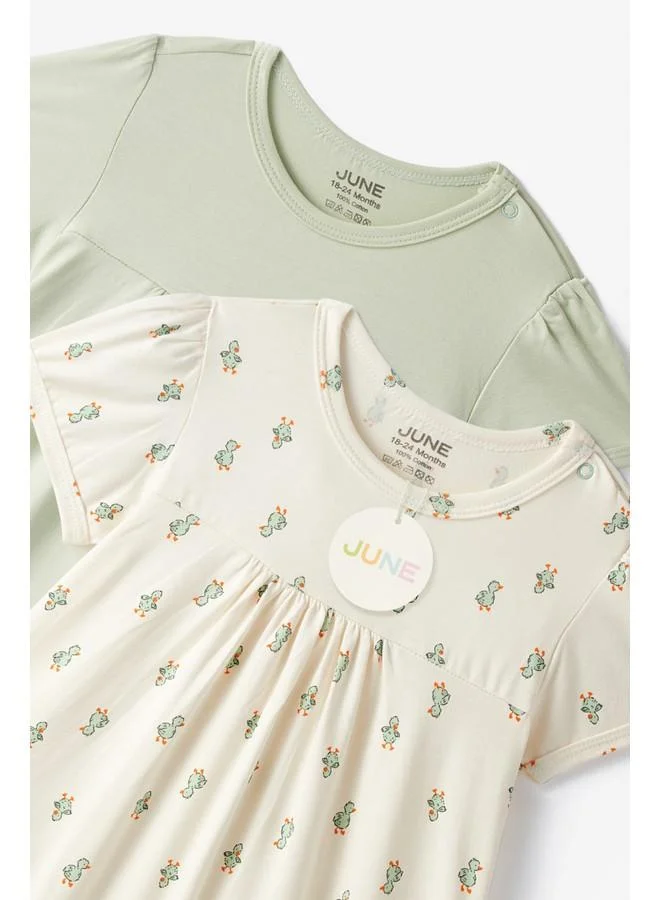 JUNE June Baby Girl 2-Pack Short Jumpsuit Ecru - Green