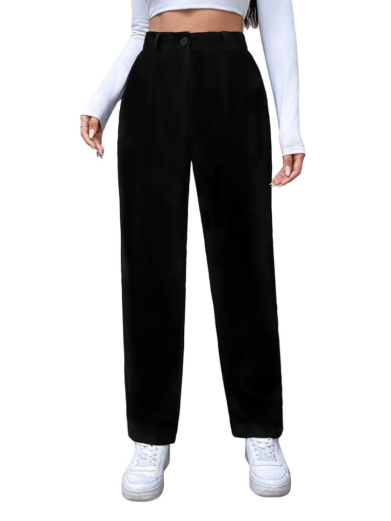 Toochki Trousers for Woman Pants Women's Formal Office Korean | Black Track Pant | Straight | Cotton Spandex Stretchable Trouser | High-Waisted Bottom Wear - Image 1