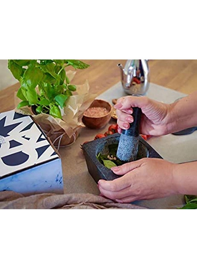 Subaa Stone Mortar and Pestle Set for Spices Okhli Masher Khalbatta stone Kharal, Mixer Natural & Musal Well Design for Kitchen Home Herbs (6 IN) Large Size, Square type-6Inch Dia - Image 4