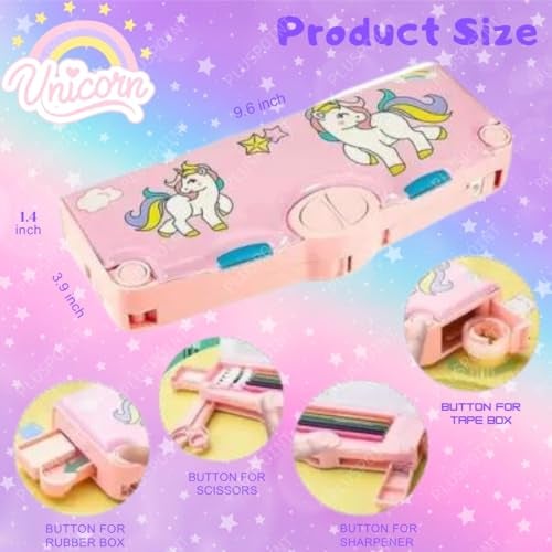 PLUSPOINT Unicorn Multifunctional Pencil Box for Kids, Unicorn Theme Pencil Case, Magnetic Pencil Box,Pop up with Buttons Return Gifts for Kids Girls - Image 4
