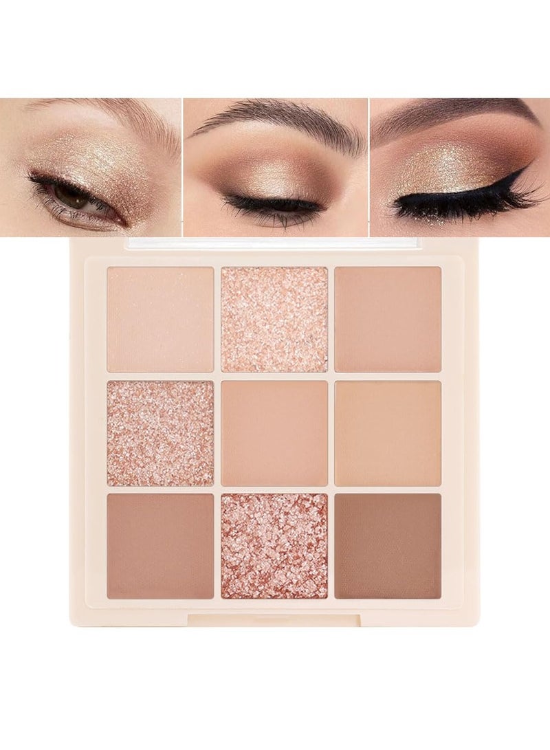 dikalu 9Colors Nude Eyeshadow Palette Makeup,Matte & Shimmer Natural Neutral Creamy Eye Shadow Powder,Highly Pigmented Naturing-Wearing,Long Lasting Waterproof Blendable - Image 1
