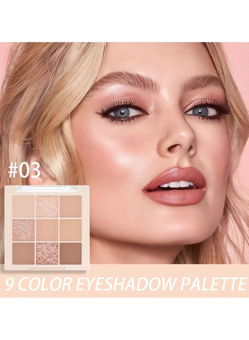 dikalu 9Colors Nude Eyeshadow Palette Makeup,Matte & Shimmer Natural Neutral Creamy Eye Shadow Powder,Highly Pigmented Naturing-Wearing,Long Lasting Waterproof Blendable - Image 3