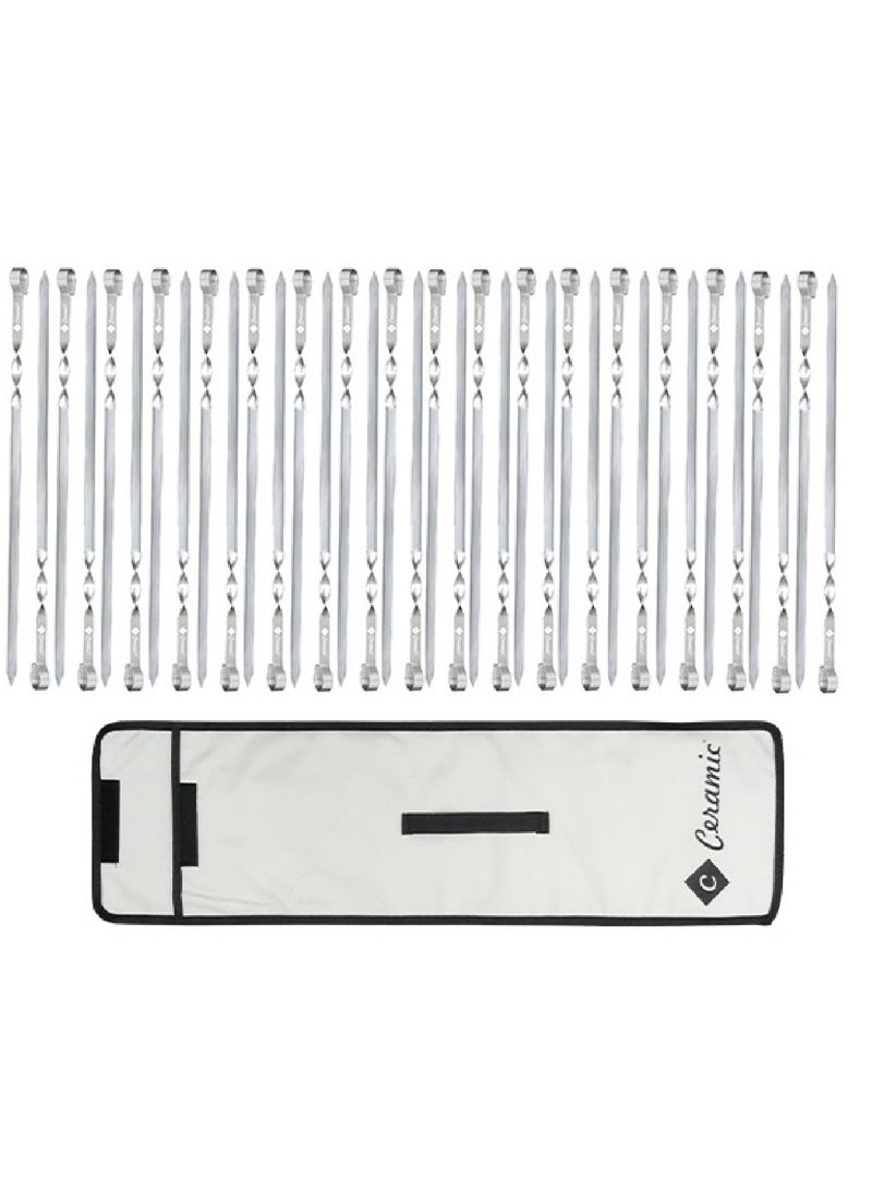 CERAMIC Barbecue Skewers 50Cm Stainless Steel Flat Metal Bbq Kabob Skewer Reusable Grilling Sticks Set Shish Kebab Needles For Outdoor Camping Outings Cooking Tools With Bag 36Pcs  - Image 1