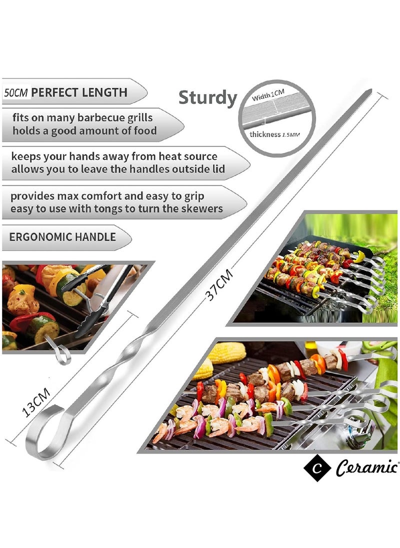 CERAMIC Barbecue Skewers 50Cm Stainless Steel Flat Metal Bbq Kabob Skewer Reusable Grilling Sticks Set Shish Kebab Needles For Outdoor Camping Outings Cooking Tools With Bag 36Pcs  - Image 4