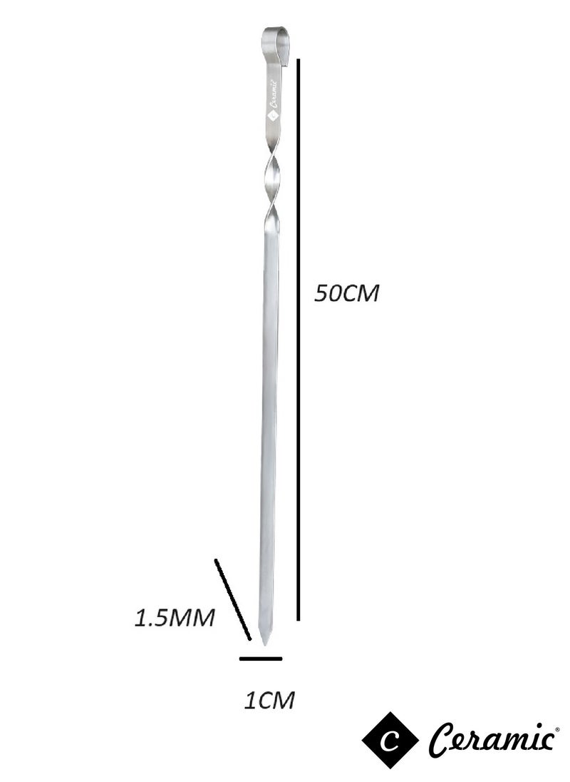 CERAMIC Barbecue Skewers 50Cm Stainless Steel Flat Metal Bbq Kabob Skewer Reusable Grilling Sticks Set Shish Kebab Needles For Outdoor Camping Outings Cooking Tools With Bag 36Pcs  - Image 3