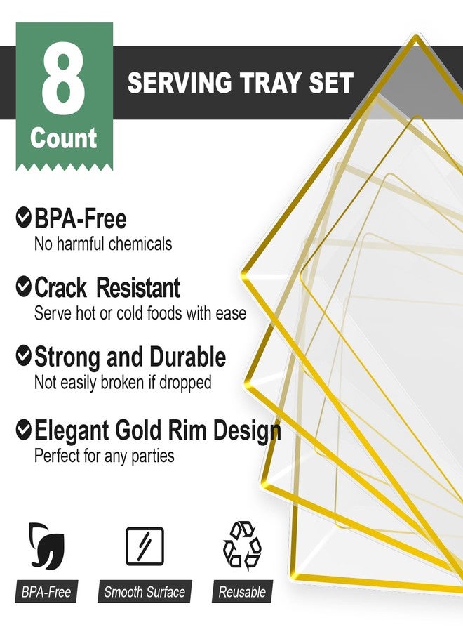 FOCUSLINE 8 PCS Plastic Serving Trays for Party, Clear and Gold Rim Serving Platters and Trays, Premium Plastic Fruit Tray, Disposable Platters for Cupcake, Dessert, Appetizers - Image 3