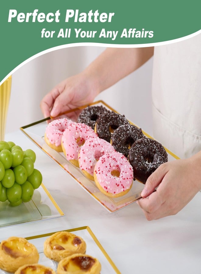 FOCUSLINE 8 PCS Plastic Serving Trays for Party, Clear and Gold Rim Serving Platters and Trays, Premium Plastic Fruit Tray, Disposable Platters for Cupcake, Dessert, Appetizers - Image 5